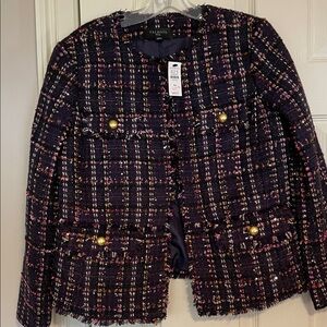 Talbots Women's Tweed Blazer - navy and pink metallic